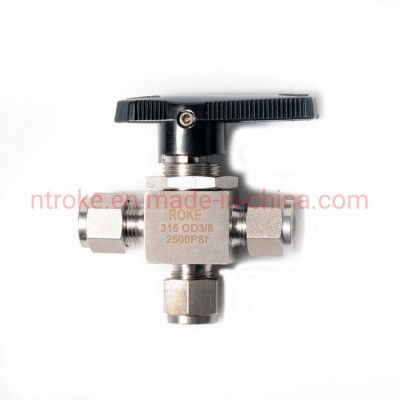 Stainless Steel 3000psi Metric Double Ferrules One Piece Instrmentation 3 Way Ball Valve